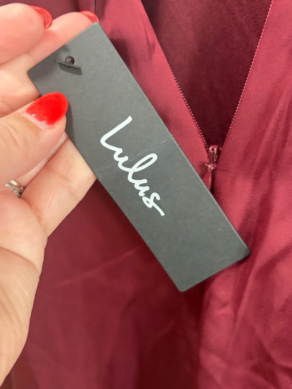 Lulus Classic Elegance NWT Medium Wine Red Satin Sleeveless Mock Neck Jumpsuit - Picture 10 of 15